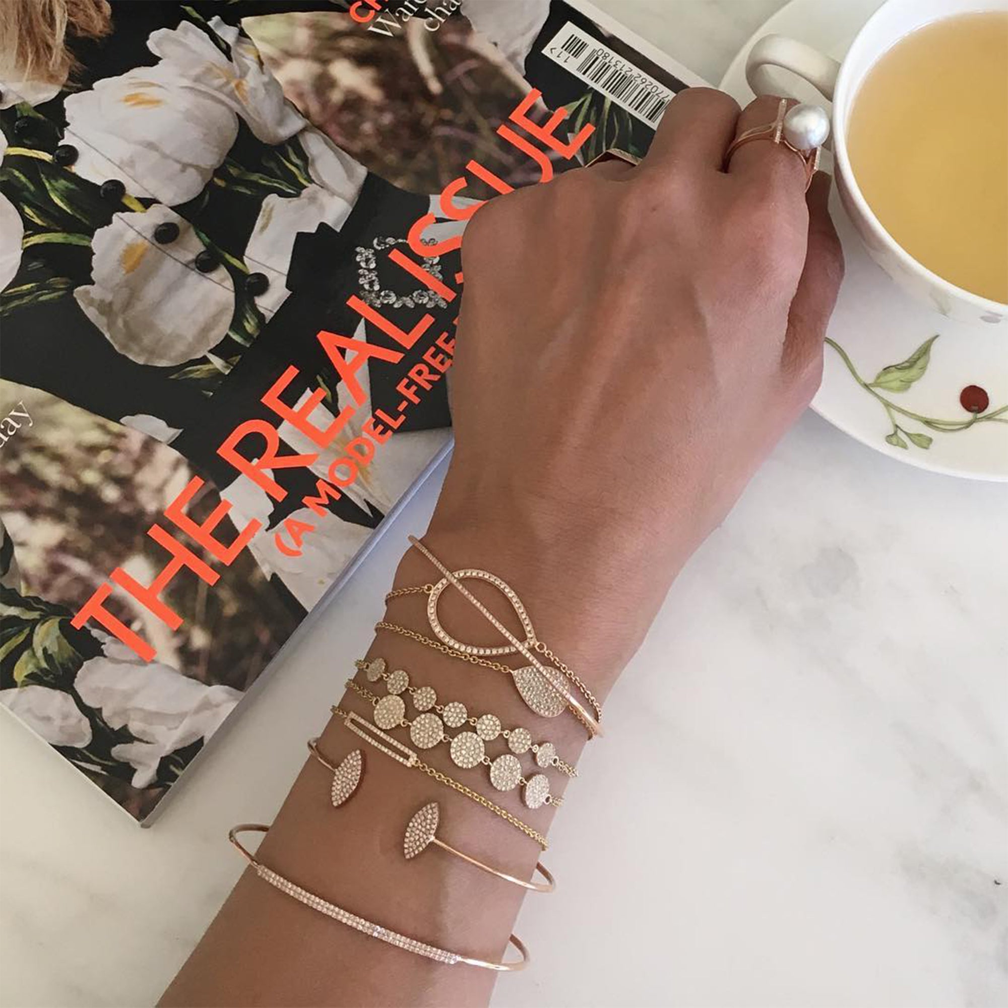 PEARL WITH DIAMOND BARS RING - Bridget King Jewelry