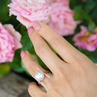 PEARL WITH DIAMOND BARS RING - Bridget King Jewelry