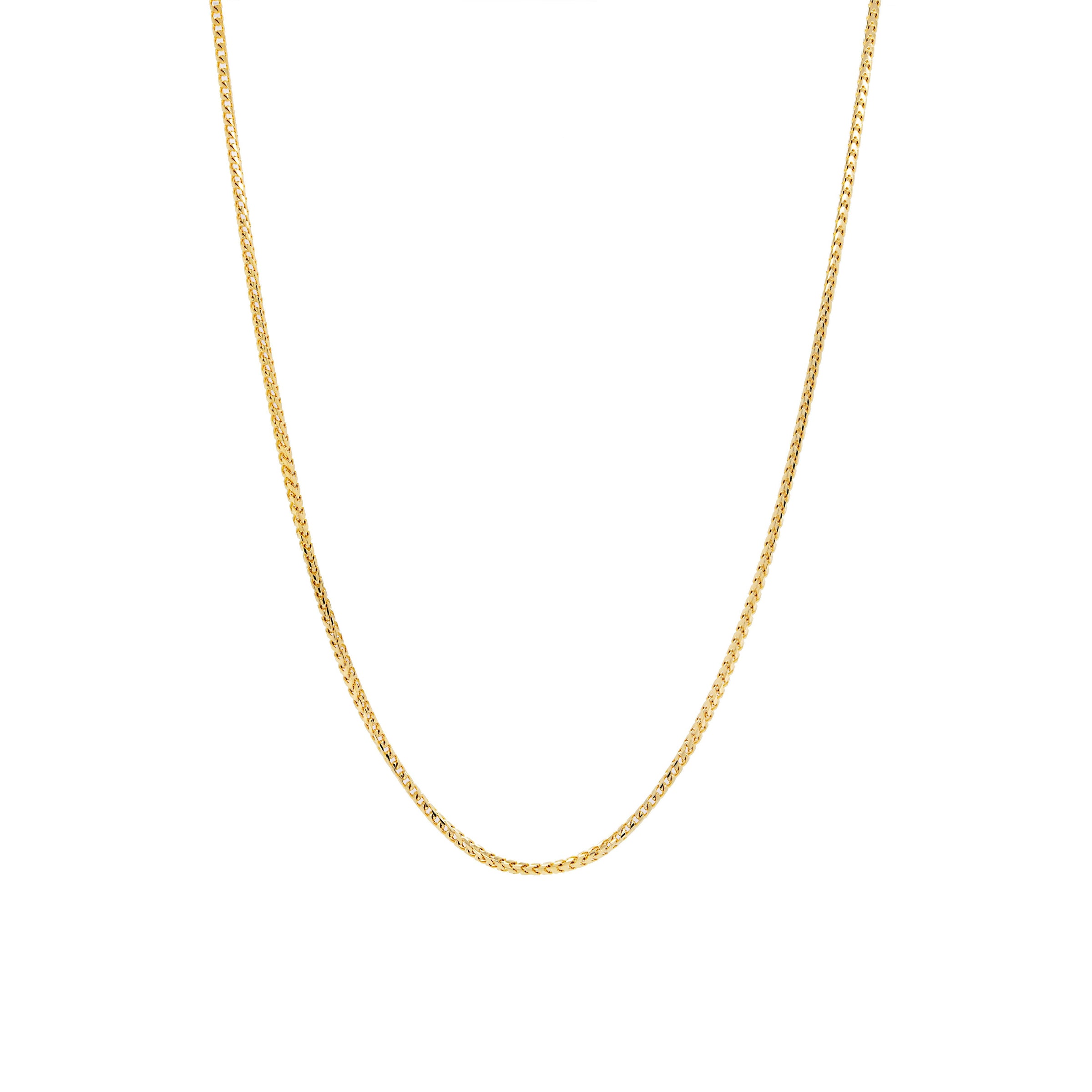 1.2mm Franco Chain: 14K gold chain necklace on a white background