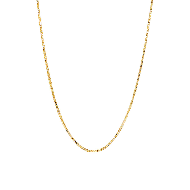 1.2mm Franco Chain: 14K gold chain necklace on a white background