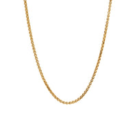 1.8mm Box Chain: 14K gold 1.8mm box chain necklace on a white background