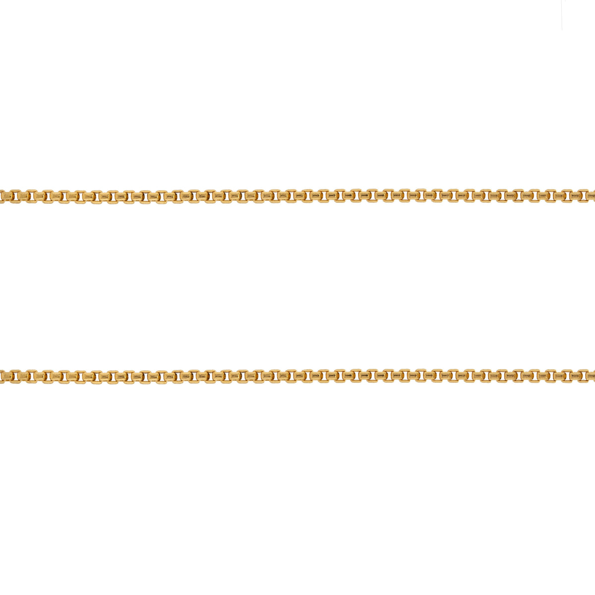 1.8mm Box Chain: 14K gold 1.8mm box chain necklace on a white background