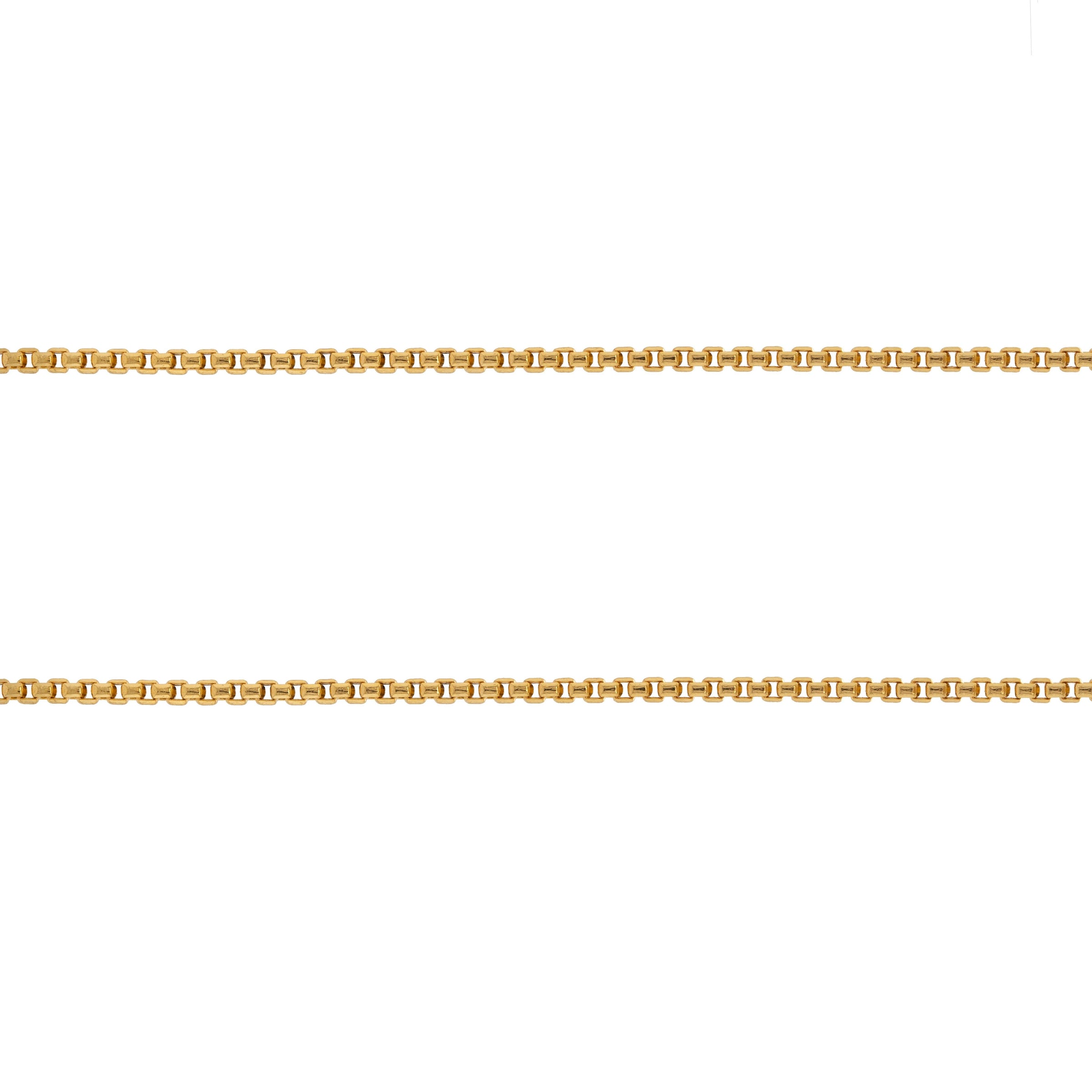 1.8mm Box Chain: 14K gold 1.8mm box chain necklace on a white background