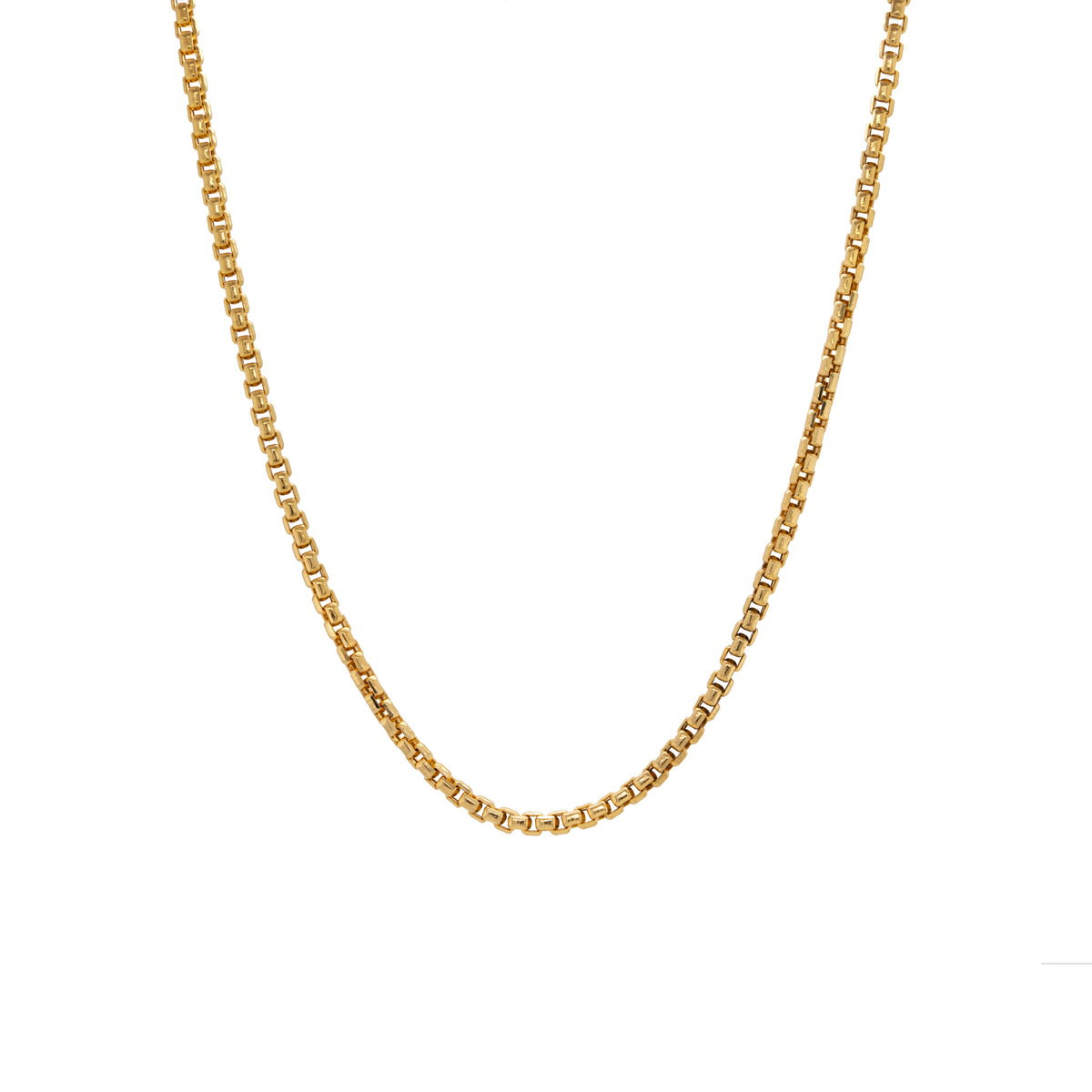 2mm Box Chain: 14K gold chain necklace on a white background