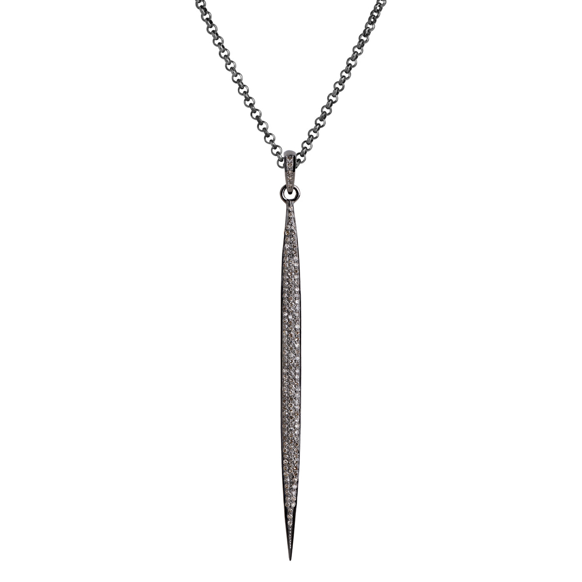 3inch Champagne Diamond Spear Necklace: A sterling silver champagne diamond spear pendant on a chain.