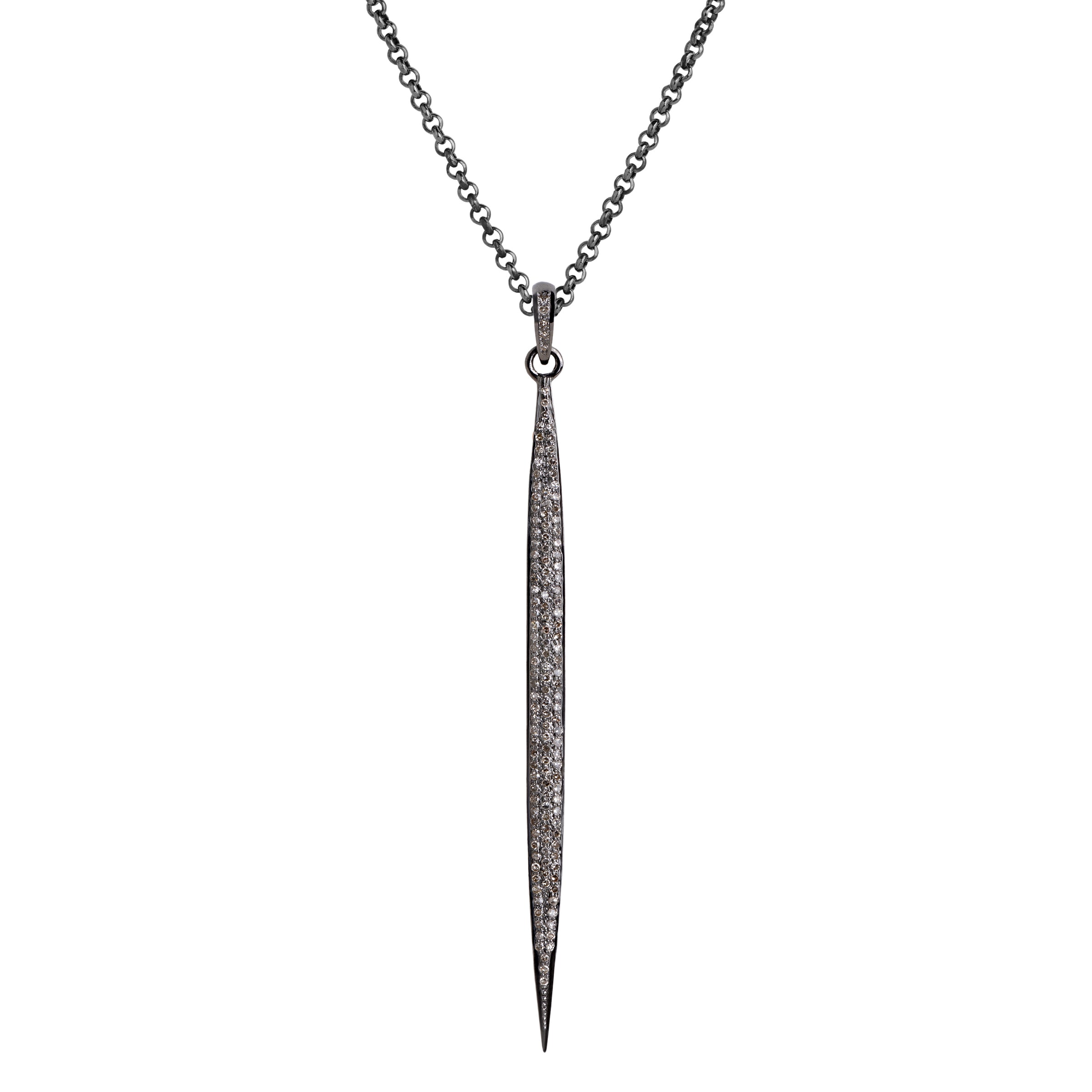 3inch Champagne Diamond Spear Necklace: A sterling silver champagne diamond spear pendant on a chain.