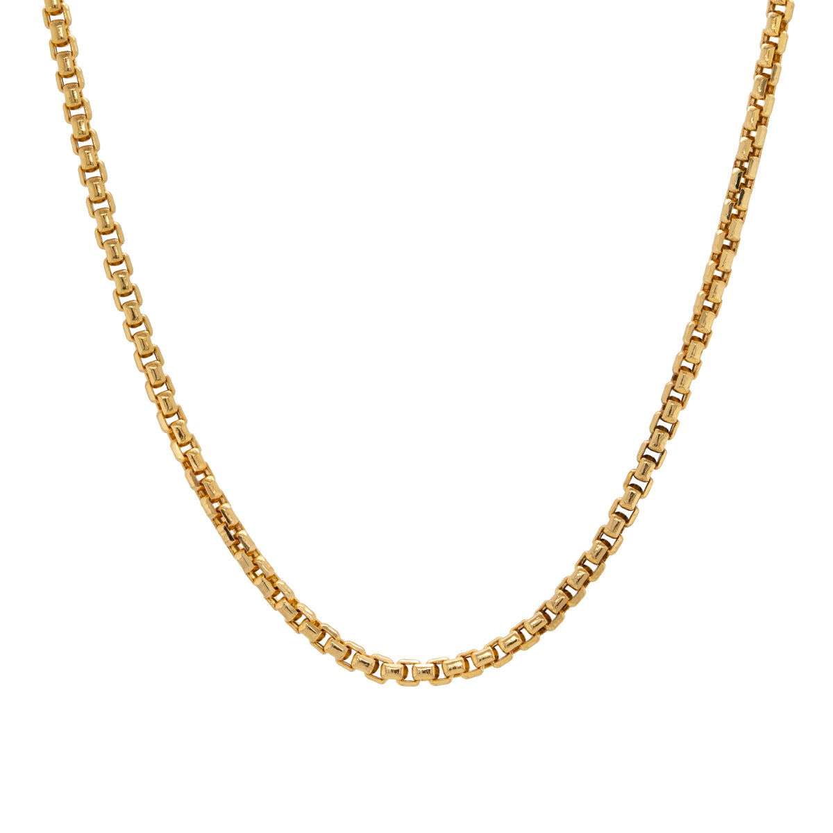 3mm Box Chain, 14K Gold chain necklace on a white background