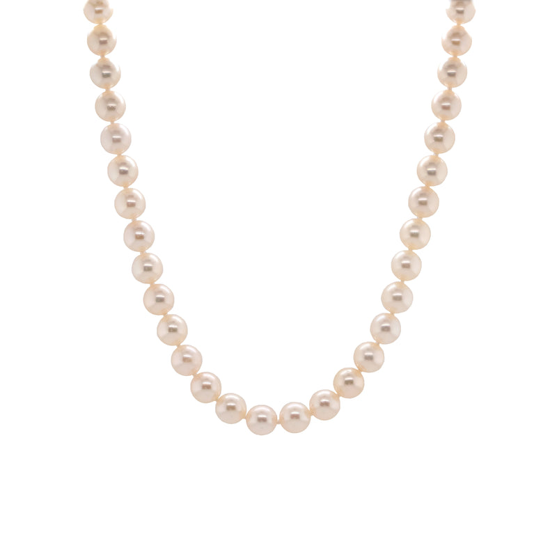 7-7.5mm Akoya Pearl Necklace: Pearl necklace on a white background