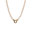 7-7.5mm Akoya Pearl Necklace: Pearl necklace with a gold clasp on a white background