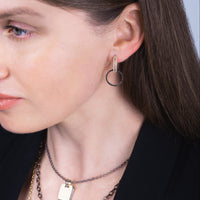 OPEN BAR DIAMOND HUGGIES w/ REVERSIBLE WHITE & BLACK DIAMOND ROUND EARRING EXTENSIONS