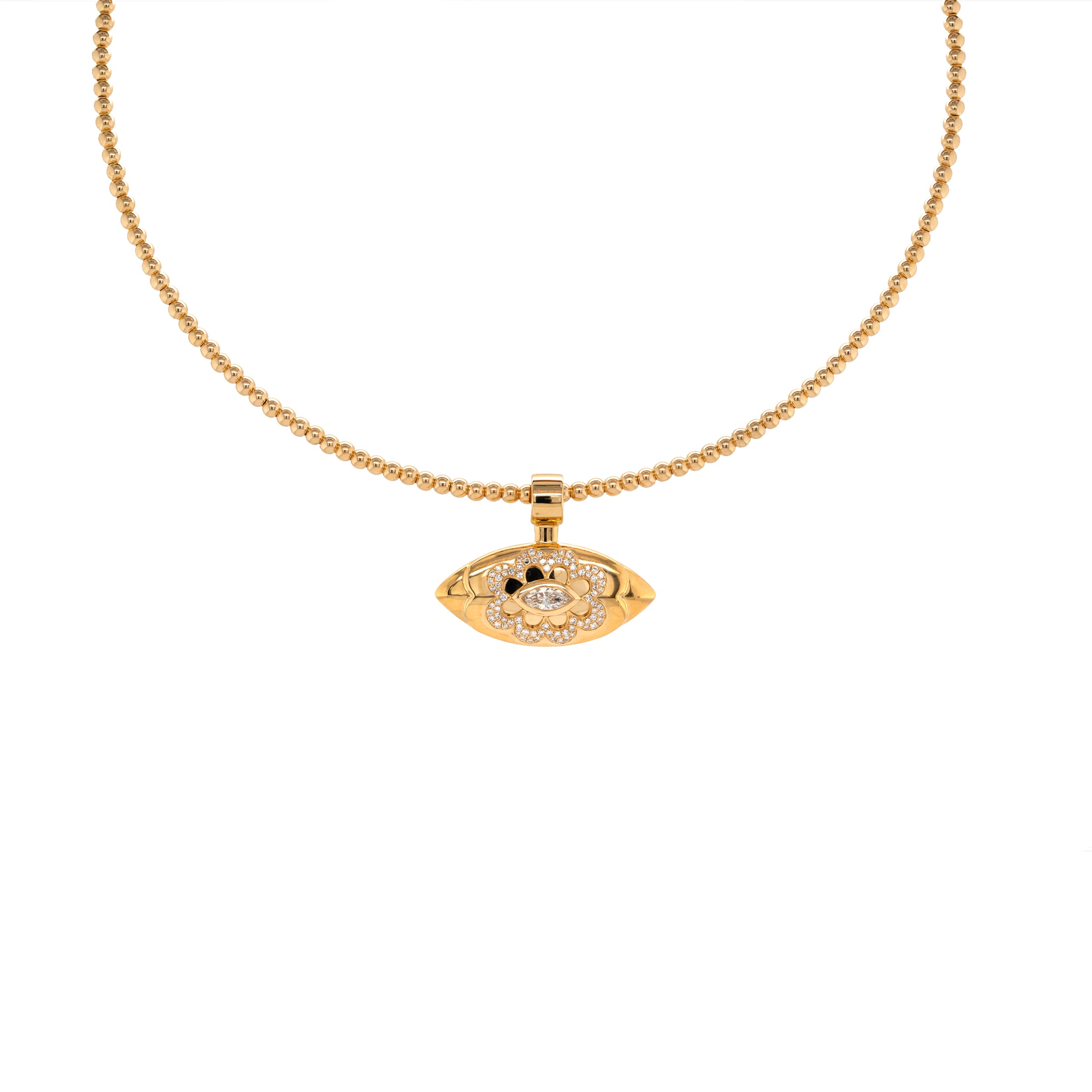 Beaded Flex Choker with Floral Evil Eye Amulet