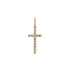 Bezel-set Diamond Cross Pendant: A 14K gold cross pendant with a length of 1 inch and a width of 1/2 inch, adorned with white diamonds.