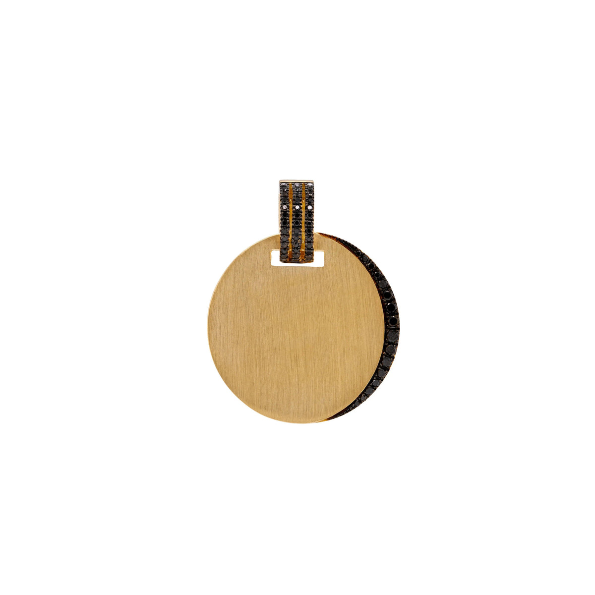Black Diamond Eclipse Pendant: A 14K yellow gold pendant with black diamonds