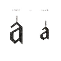 Comparison of the "a" Large Black Diamond Alphabet Pendant and "a" Small Black Diamond Alphabet Pendant