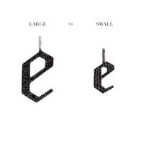 Comparison of the "e" Large Black Diamond Alphabet Pendant and "e" Small Black Diamond Alphabet Pendant