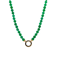 Burmese Jade Necklace: An 18-inch-long green Burmese jade necklace with a 6mm width, featuring a 14K gold round charm clasp.