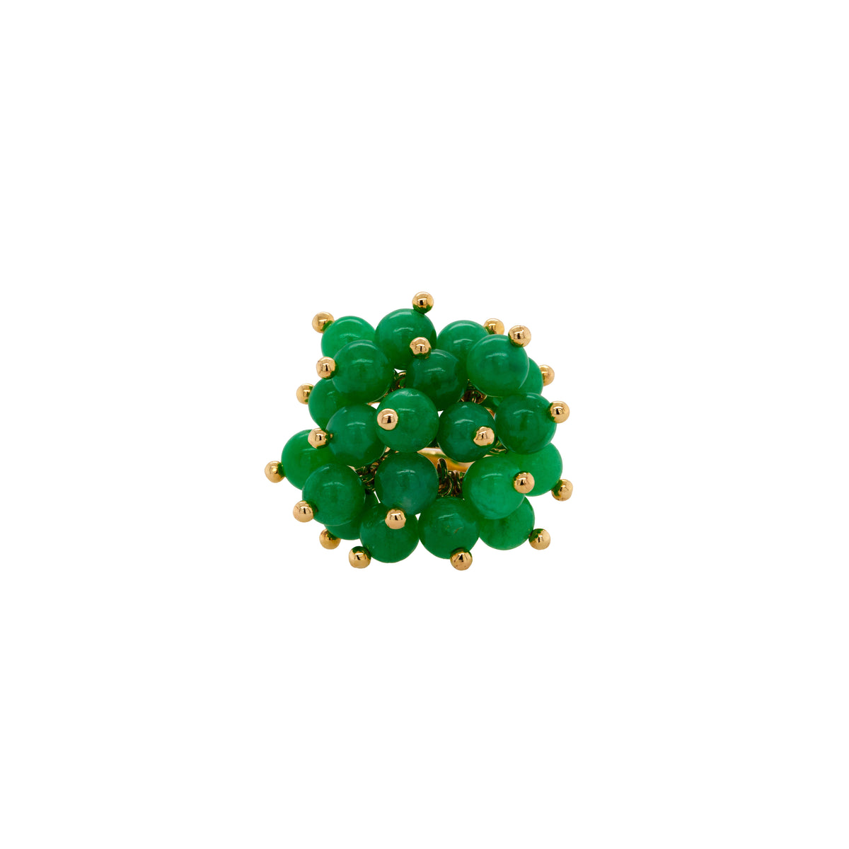Burmese Jade Pom Pom Ring: A 14K gold ring with a green Burmese jade pom-pom design