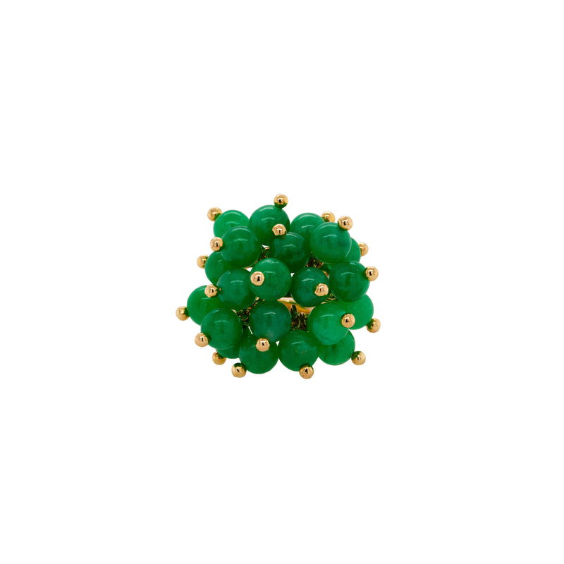Burmese Jade Pom Pom Ring: A 14K gold ring with a green Burmese jade pom-pom design