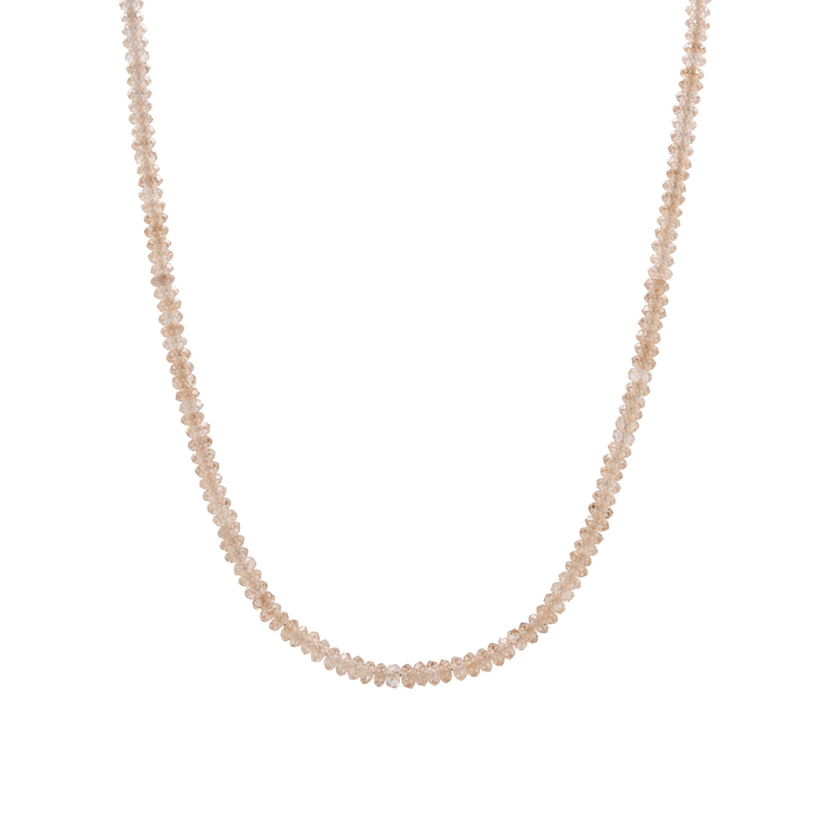 Champagne Natural Zircon 3mm Necklace: Champagne colored beaded Necklace with small beads on a white background