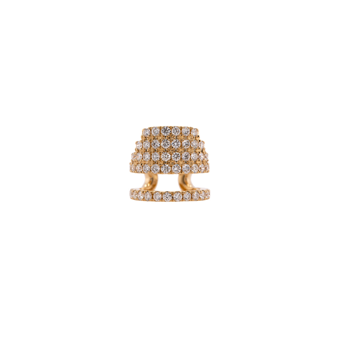 Front view of gold ear cuff with embedded diamonds, Chandelier Ear Cuff, on a white background