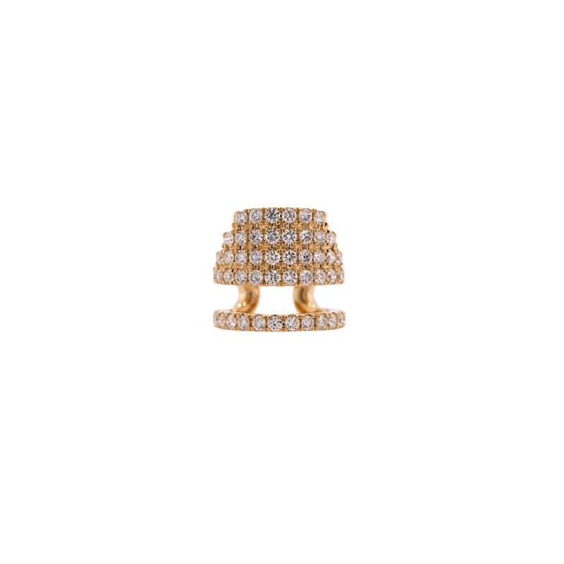 Front view of gold ear cuff with embedded diamonds, Chandelier Ear Cuff, on a white background