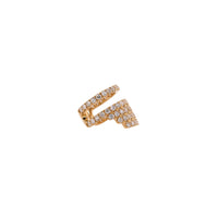 Upside-down side view of gold ear cuff with embedded diamonds, Chandelier Ear Cuff, on a white background