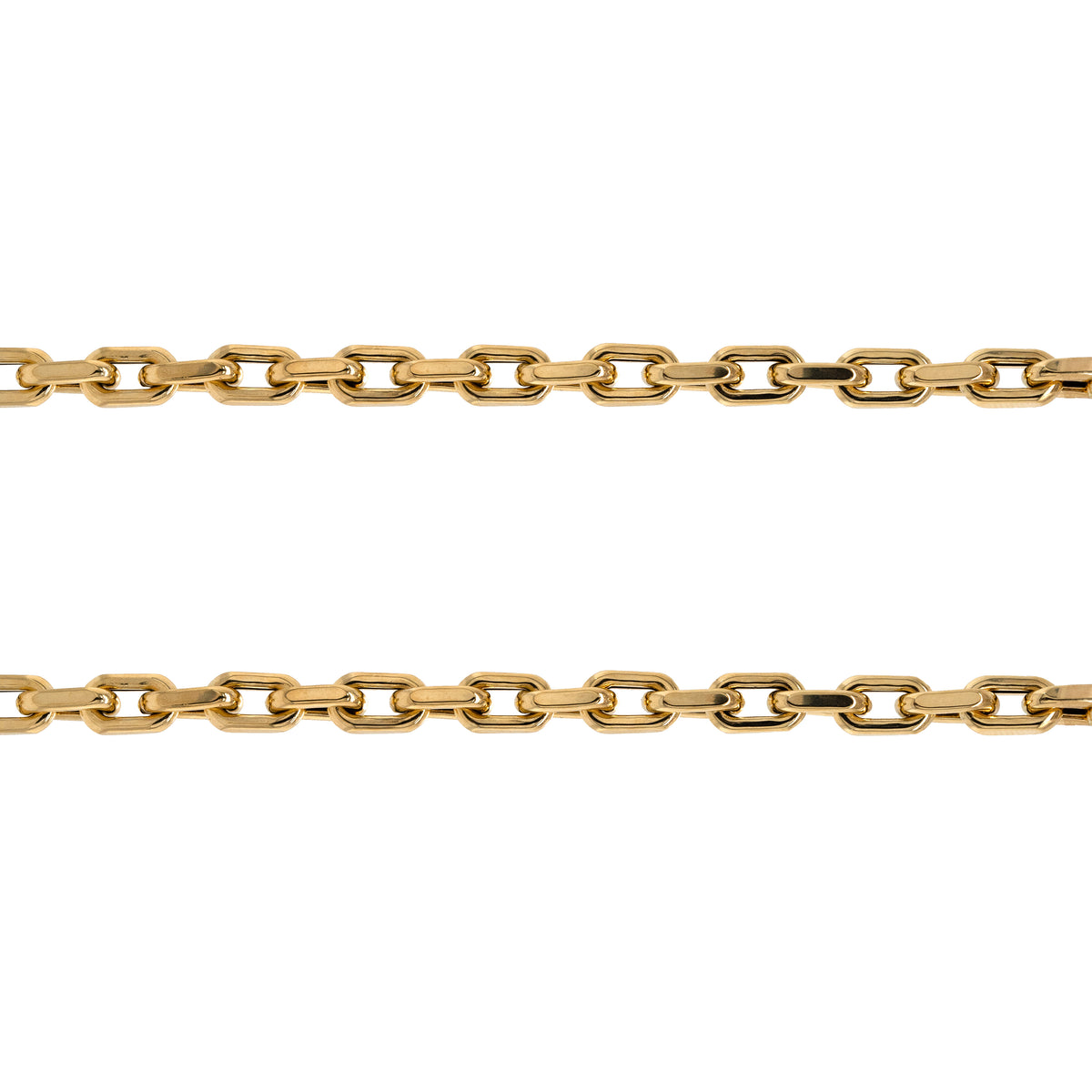 Chubby Diamond Cut Chain Necklace: A 14K yellow gold diamond cut chain necklace with a lobster clasp fastening, displayed on a plain background.