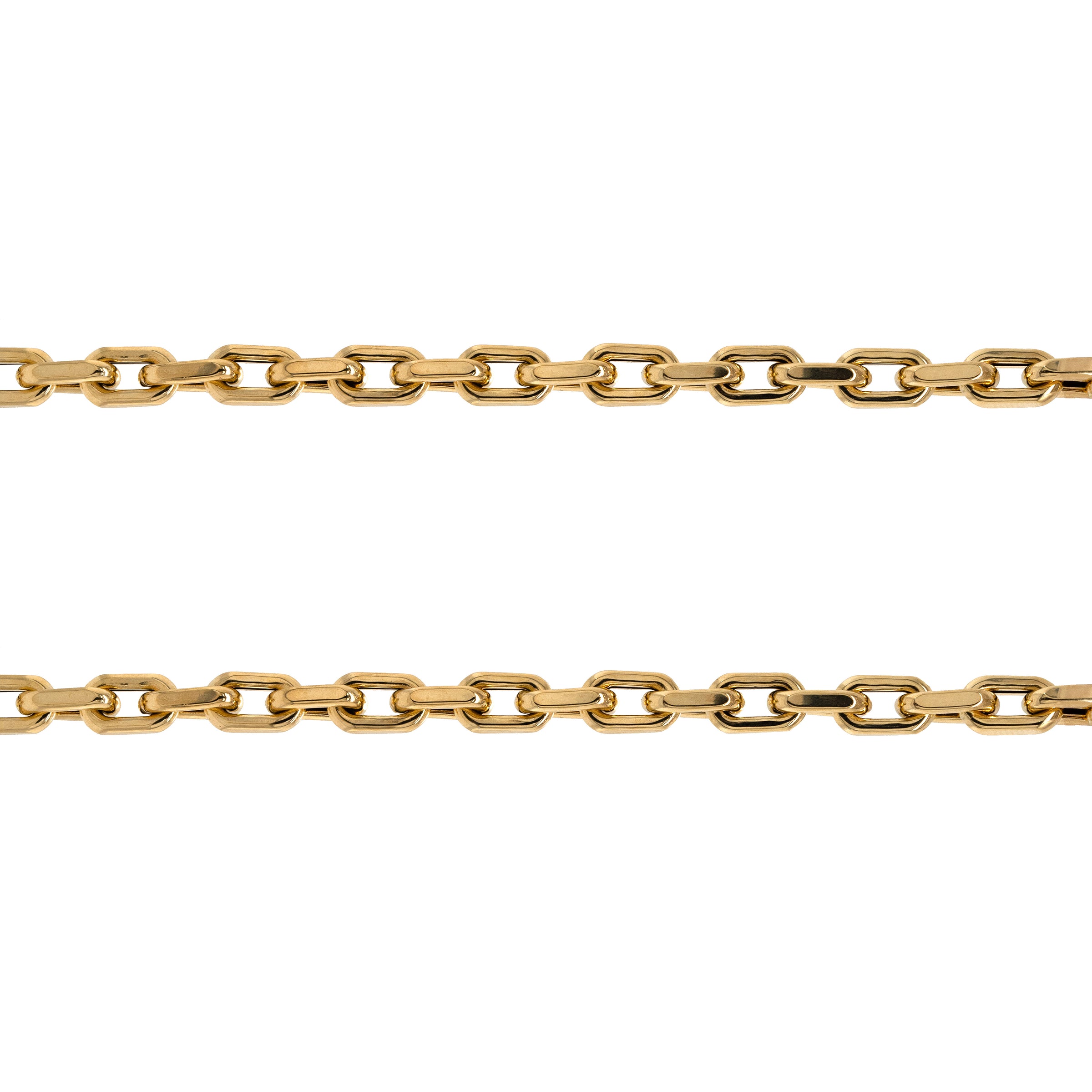Chubby Diamond Cut Chain Necklace: A 14K yellow gold diamond cut chain necklace with a lobster clasp fastening, displayed on a plain background.