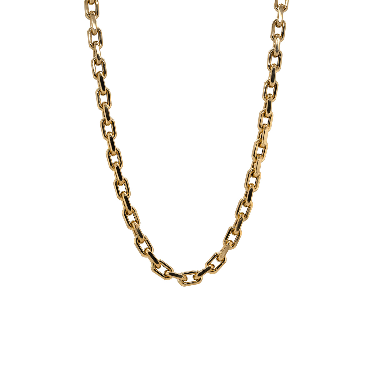 Chubby Diamond Cut Chain Necklace: A 14K yellow gold diamond cut chain necklace with a lobster clasp fastening, displayed on a plain background.