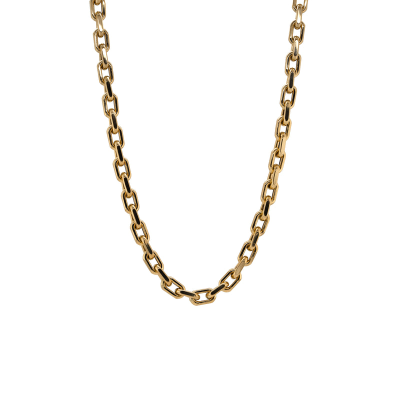 Chubby Diamond Cut Chain Necklace: A 14K yellow gold diamond cut chain necklace with a lobster clasp fastening, displayed on a plain background.