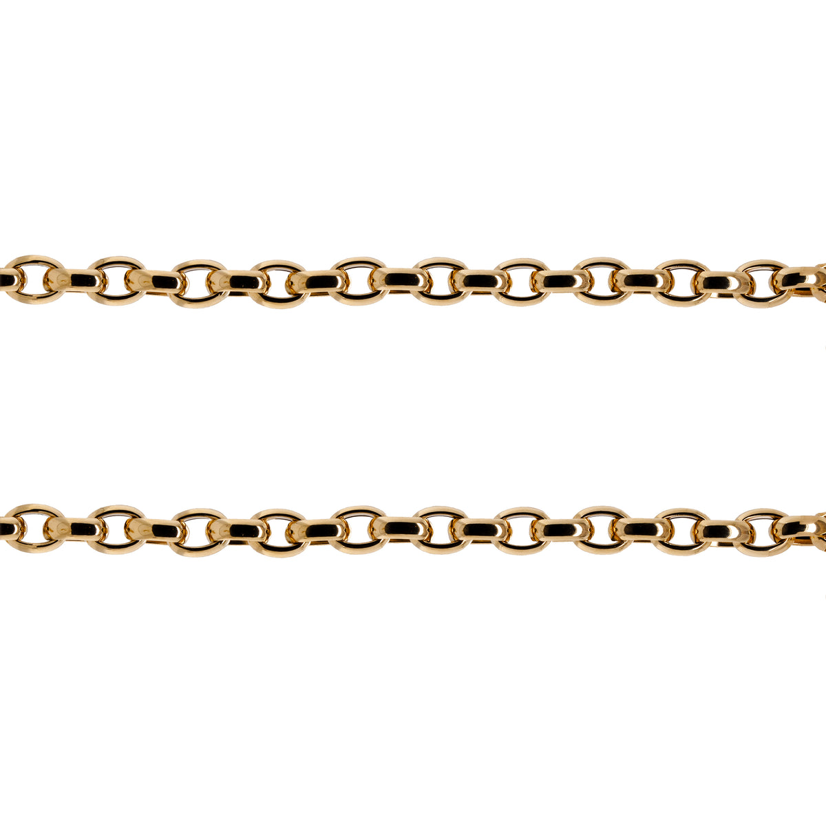 Chubby Oval Link Chain: A 14K gold oval link chain necklace with a lobster clasp fastening, displayed on a white background.