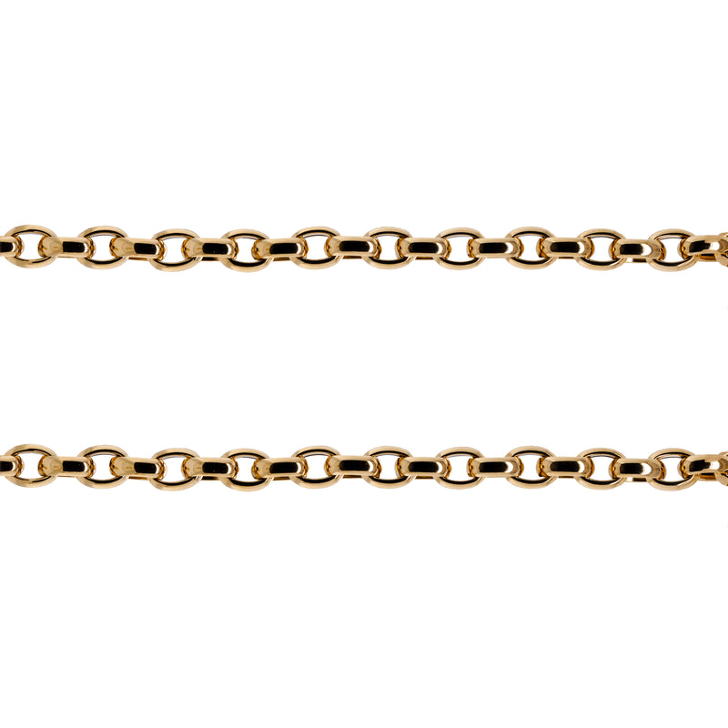 Chubby Oval Link Chain: A 14K gold oval link chain necklace with a lobster clasp fastening, displayed on a white background.