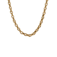 Chubby Oval Link Chain: A 14K gold oval link chain necklace with a lobster clasp fastening, displayed on a white background.