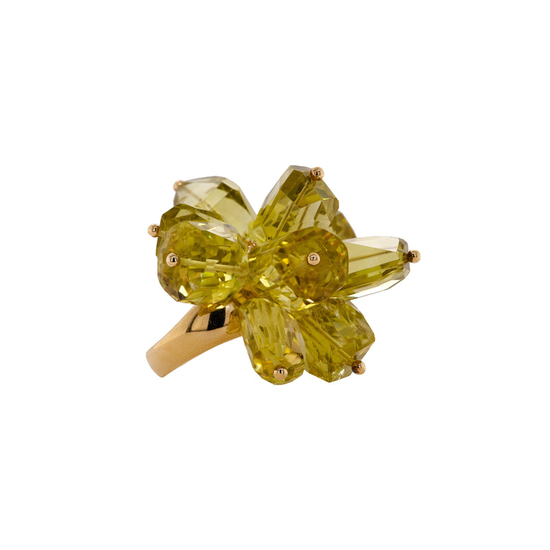 Citrine Pom Pom Ring: A 14K yellow gold ring featuring a cluster of large citrine gemstones 