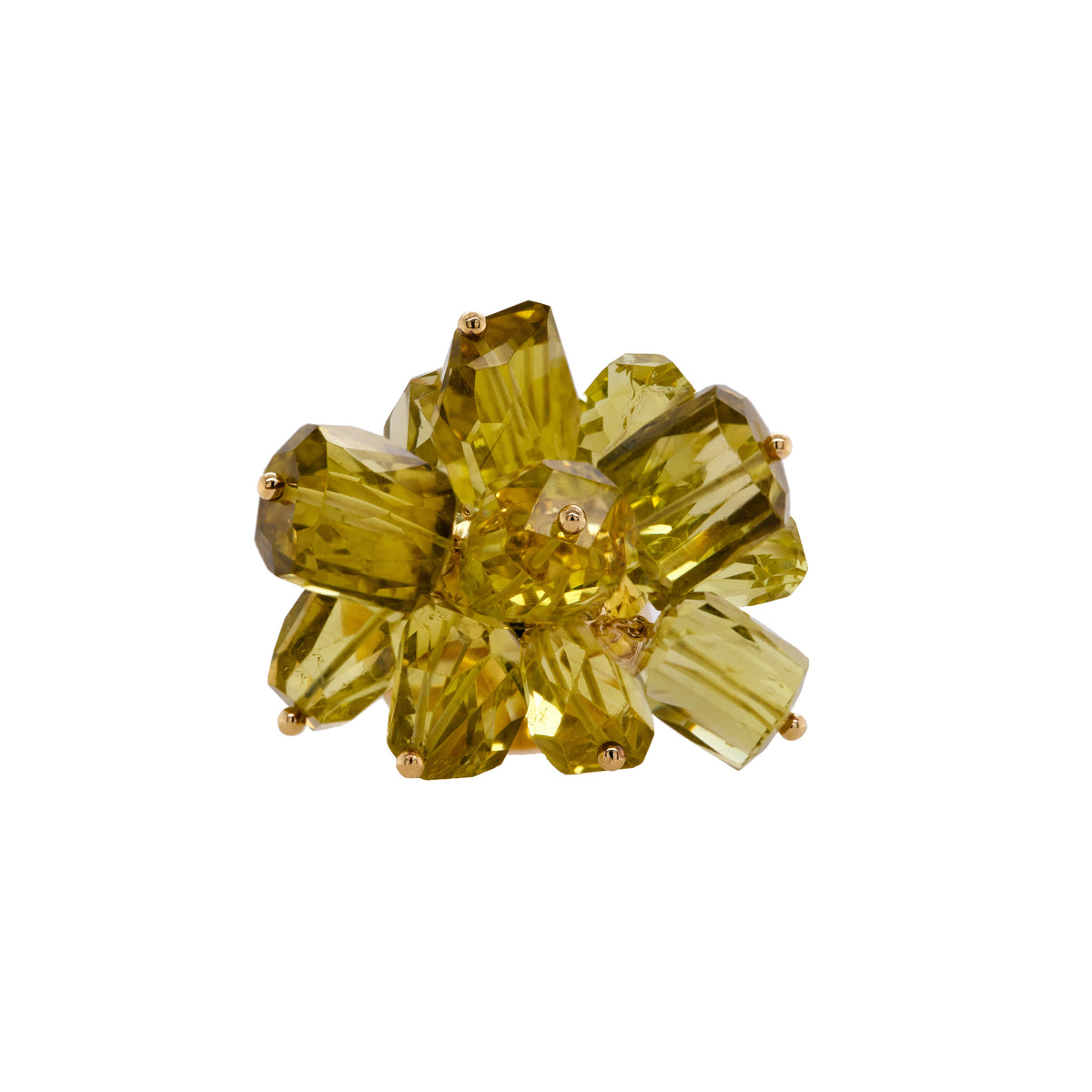 Citrine Pom Pom Ring: A 14K yellow gold ring featuring a cluster of large citrine gemstones 