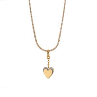 Diamond Eclipse Heart Pendant on the Diamond Tennis, Necklace with a gold heart pendant on a white background