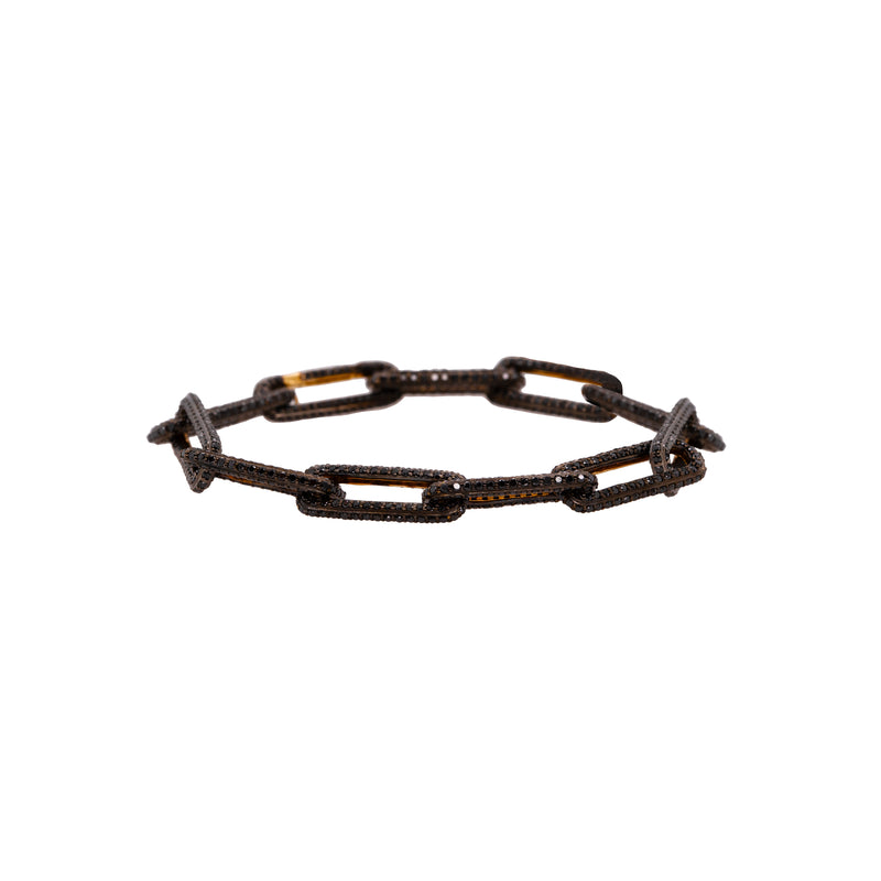  Diamond Infinity Bracelet: A black diamond chain bracelet with 14K gold links and a link clasp fastening.