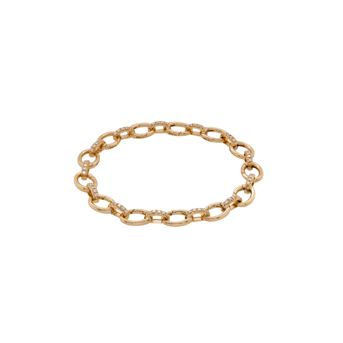 Diamond Oval Link Charm Bracelet, a 14K gold diamond bracelet with oval links