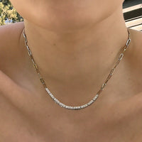 Close up of woman wearing the Diamond Row Necklace
