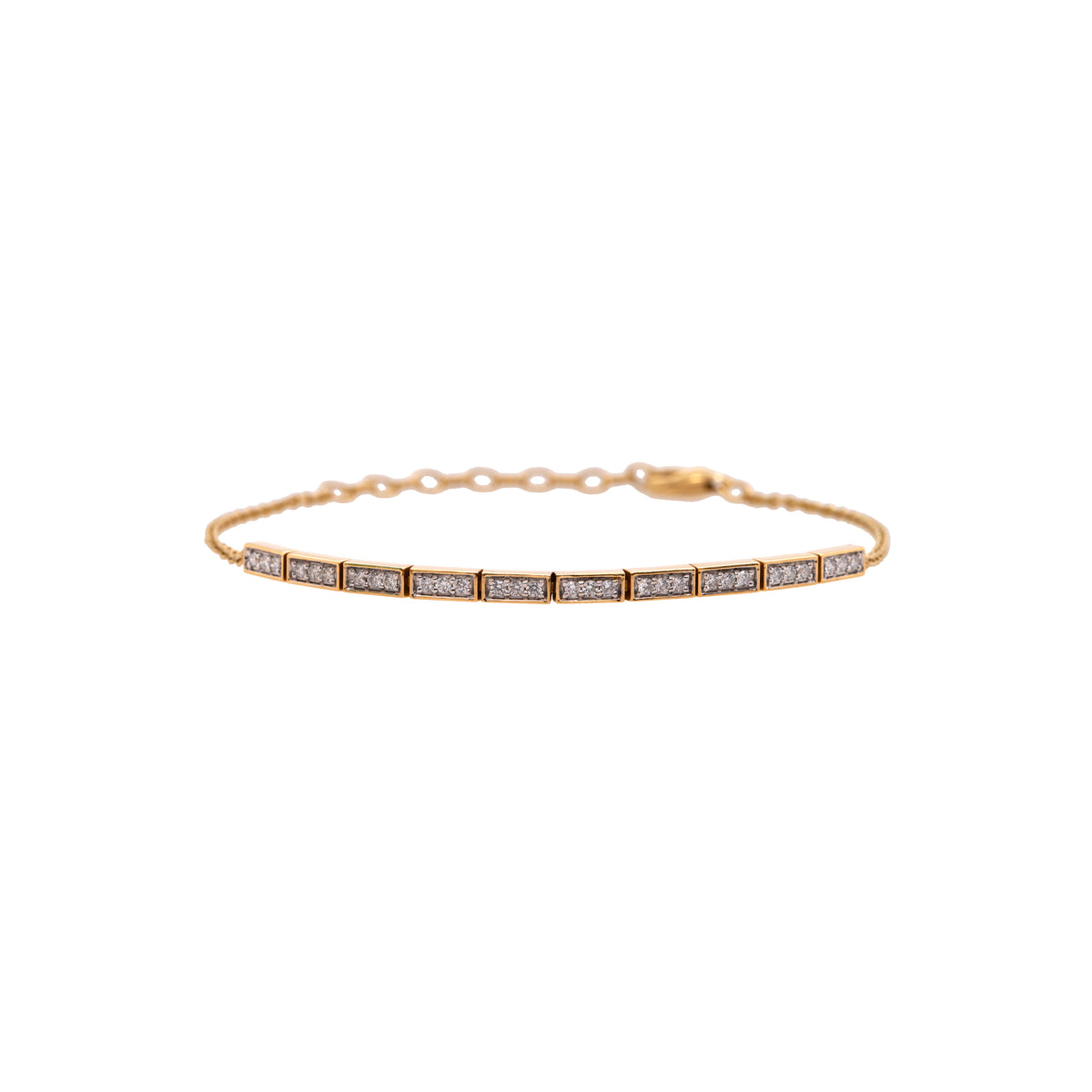 Diamond Serpent Chain Bracelet, 14K Gold bracelet with diamond accents on a white background