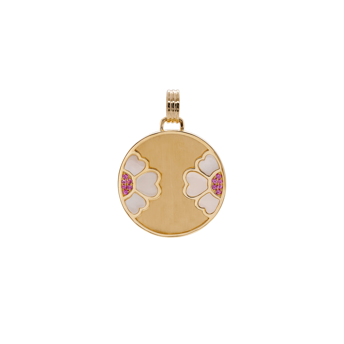 Diptyph Floral Medallion : 14K gold medallion with a flower design on a white background