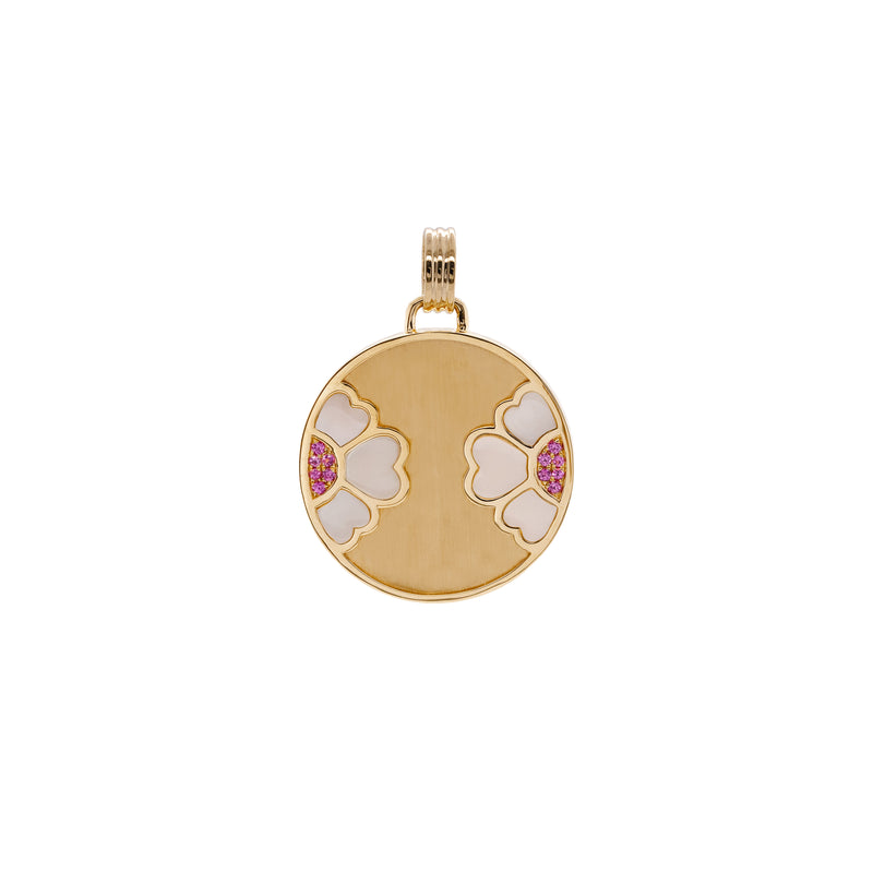 Diptyph Floral Medallion : 14K gold medallion with a flower design on a white background