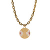 Diptyph Floral Medallion Chubby Diamond Cut Necklace: Chubby Diamond Cut necklace with a medallion with a flower design on a white background