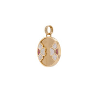 Diptyph Floral Medallion: 14K gold medallion with a flower design on a white background