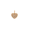 White diamond side of the Double-sided Puffy Heart Pendant, 14K Gold heart-shaped pendant with white stones on a white background
