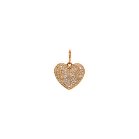 White diamond side of the Double-sided Puffy Heart Pendant, 14K Gold heart-shaped pendant with white stones on a white background