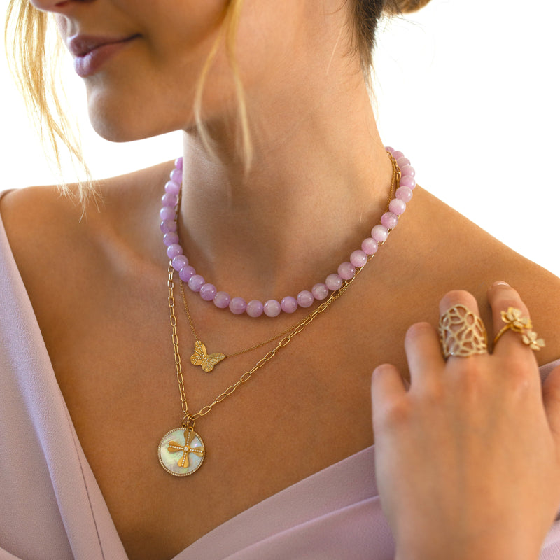 KUNZITE & GOLD BEADS NECKLACE