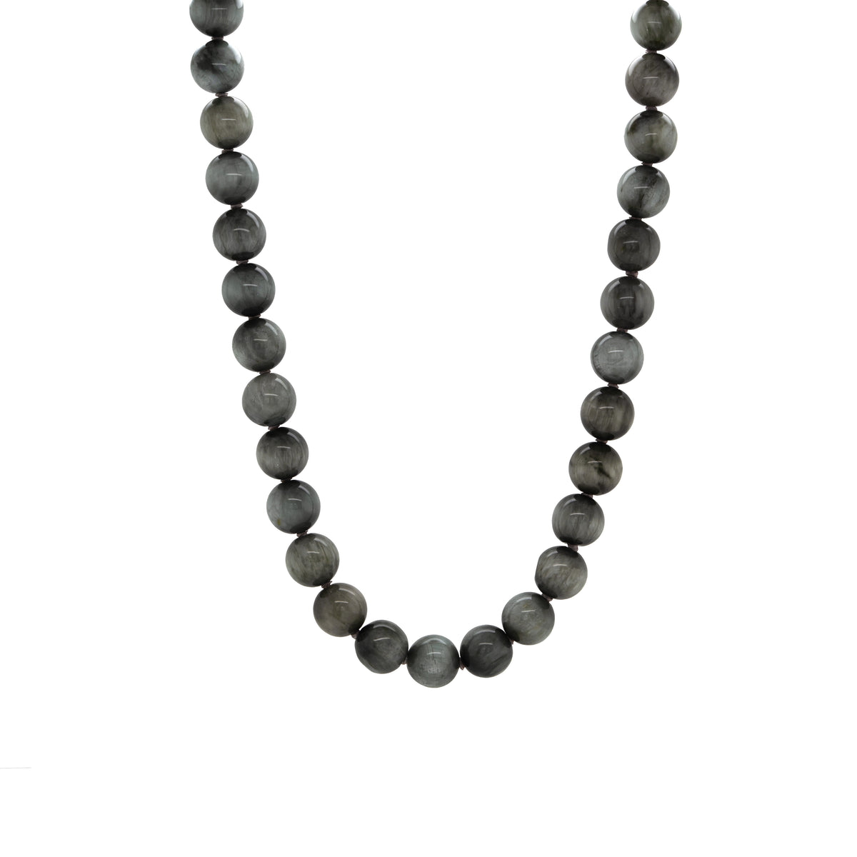 Eagle Eye Necklace, necklace with gray beads on a white background