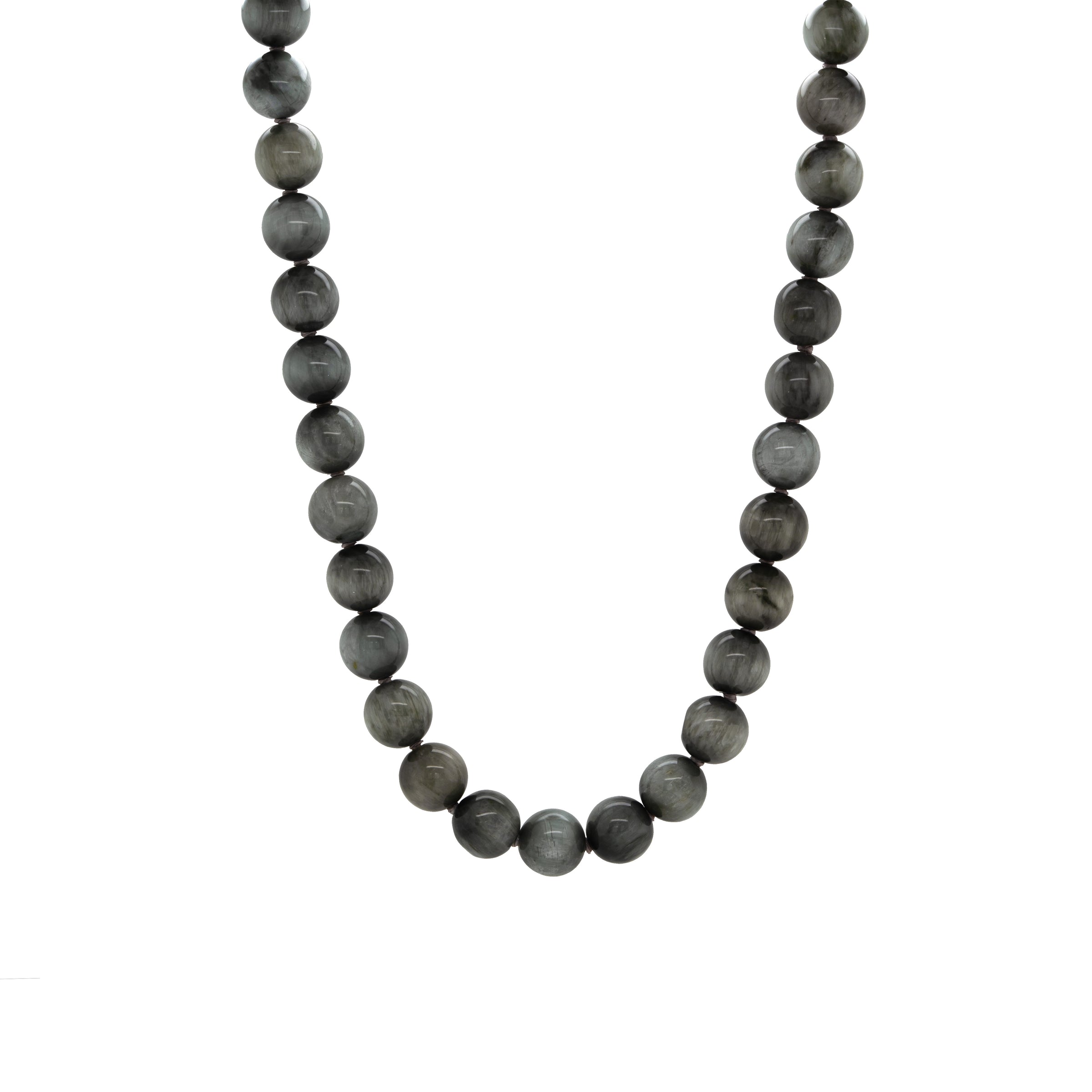 Eagle Eye Necklace, necklace with gray beads on a white background