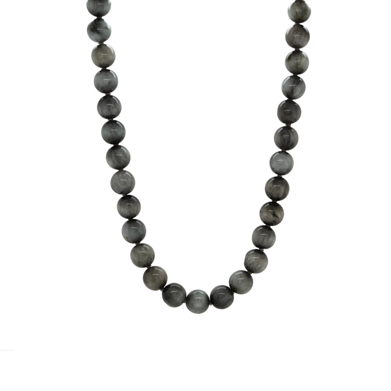 Eagle Eye Necklace, necklace with gray beads on a white background